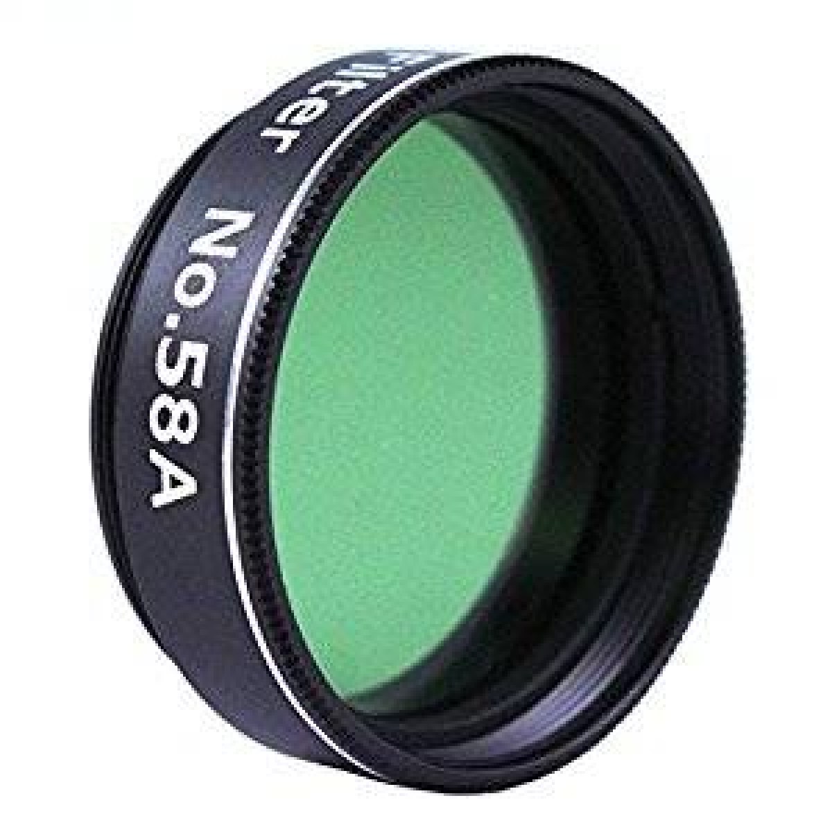 Filtro colorato verde No.58a per telescopi che accettano accessori da 1,25 pollici consigliato per l'osservazione di Saturno per osservare la nebulosità del pianeta, su giove la macchia rossa, su Marte la calotta polare, e su Venere evidenzia l'atmosfera.