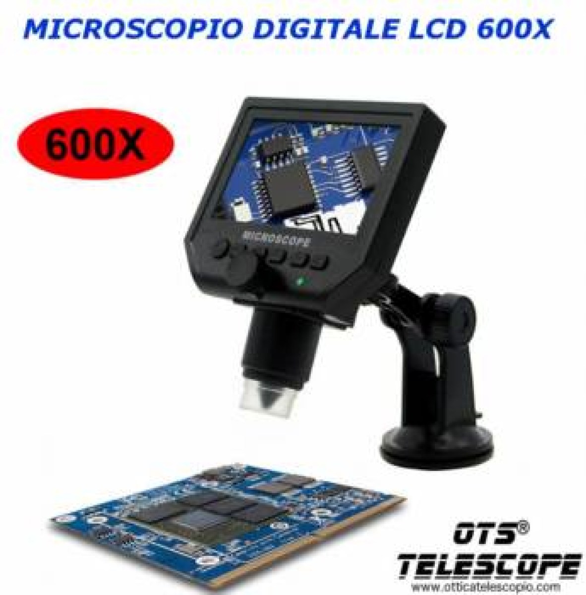 Microscopio Digitale Con Schermo Per ragazzi, funzionamento con batteria interna, camera hd 1080P da 3.6 megapixel. Utile per riparazioni, per dimostrazioni, biologia, minerali e tanto altro.
