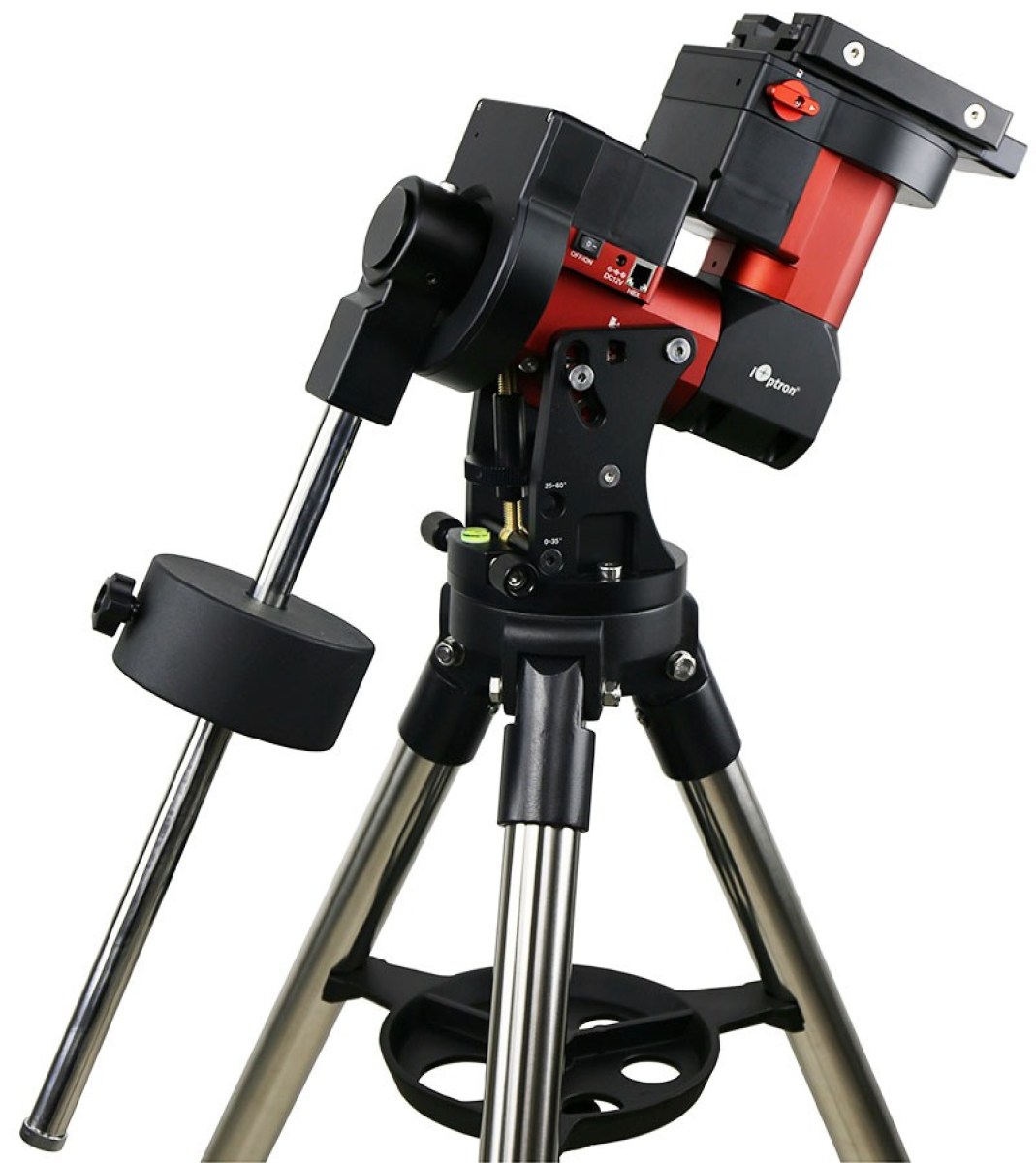 Montatura iOptron CEM40, con solo 7,2kg di peso regge un carico fino a 20!kg. Con encoder ad alta risoluzione sull'asse in ascensione retta e bilanciamento centrale.