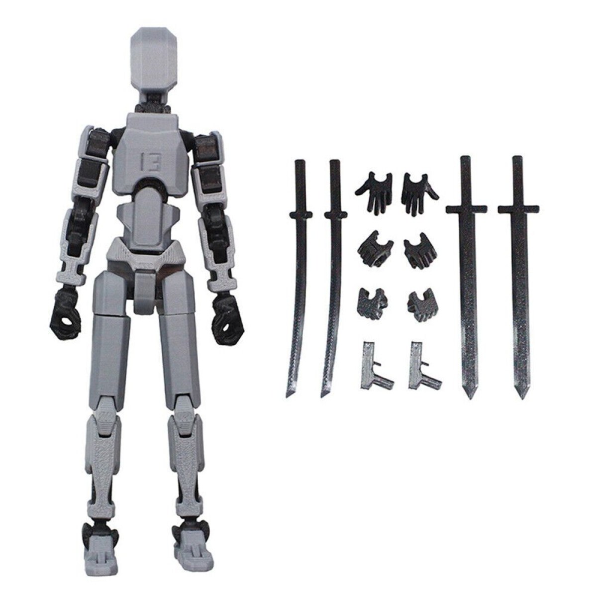 Dummy 13, Heros T13, Action Figure Articolato Multi Snodo, Titan, Lucky, robot alto 18Cm Colore Grigio. Pose personalizzabili per gioco e disegno.