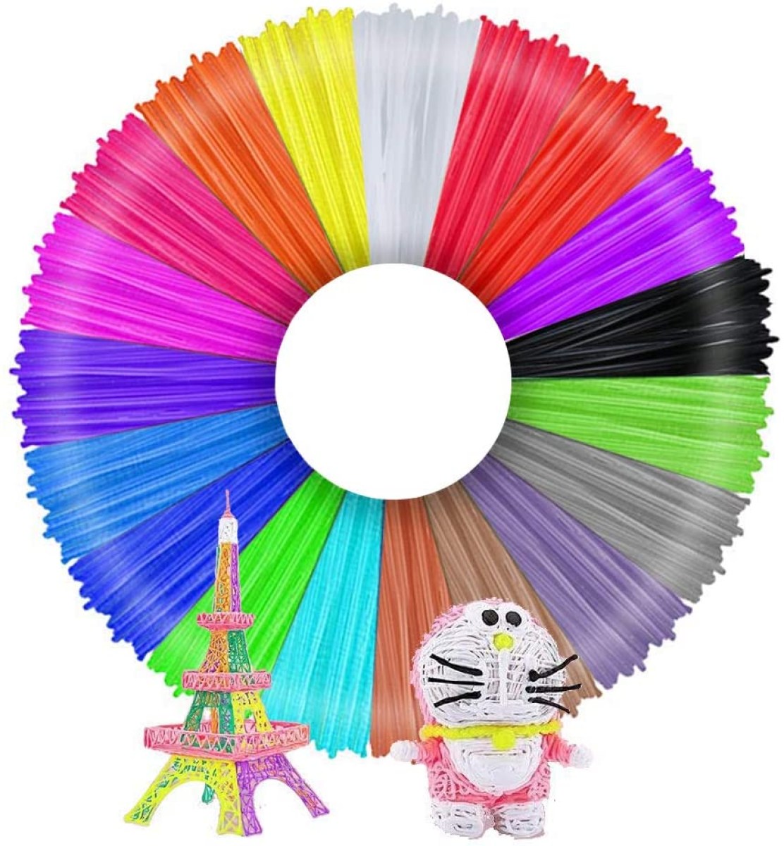 Filamenti per Penna 3D 20 Colori Misti 10 Metri per colore, per la tua creatività e per far giocare anche i bambini, filamenti italiani in diversi colori principali, come bianco, nero, giallo, rosso, verde blu e tanti altri.