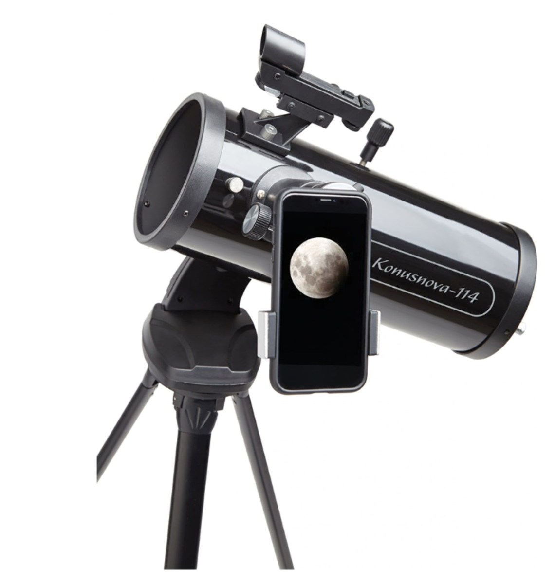 Konus Nova 114 Novità 2020, un Newtoniano 114/500 AZ un telescopio astronomico per principianti curato nei dettagli e ottiche di qualità, tanti accessori in dotazione incluso adattatore per lo smartphone.