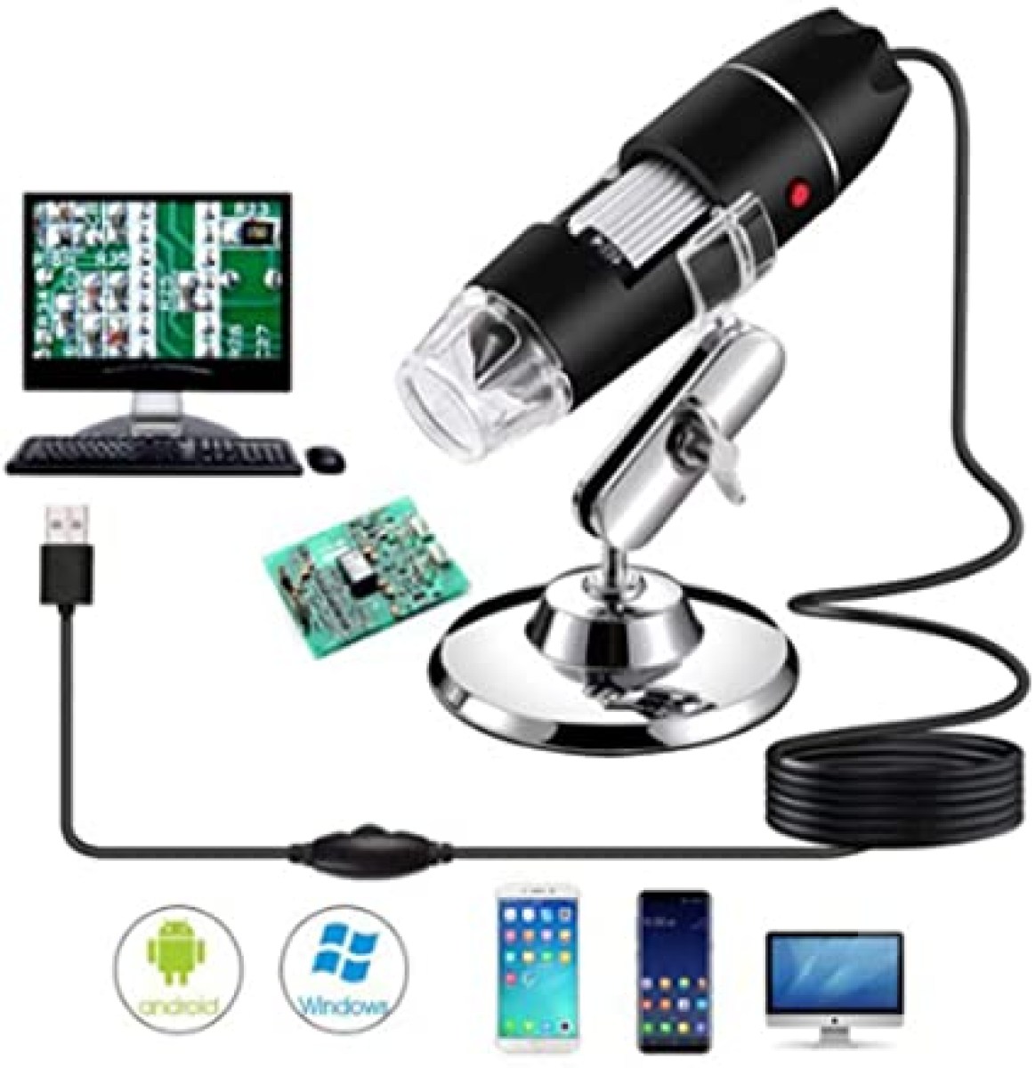 Microscopio Digitale Endoscopico con camera da 2 megapixel e zoom digitale fino a 1600X e risoluzione 2K. Compatibile con Mac, Windows e Smartphone Android.