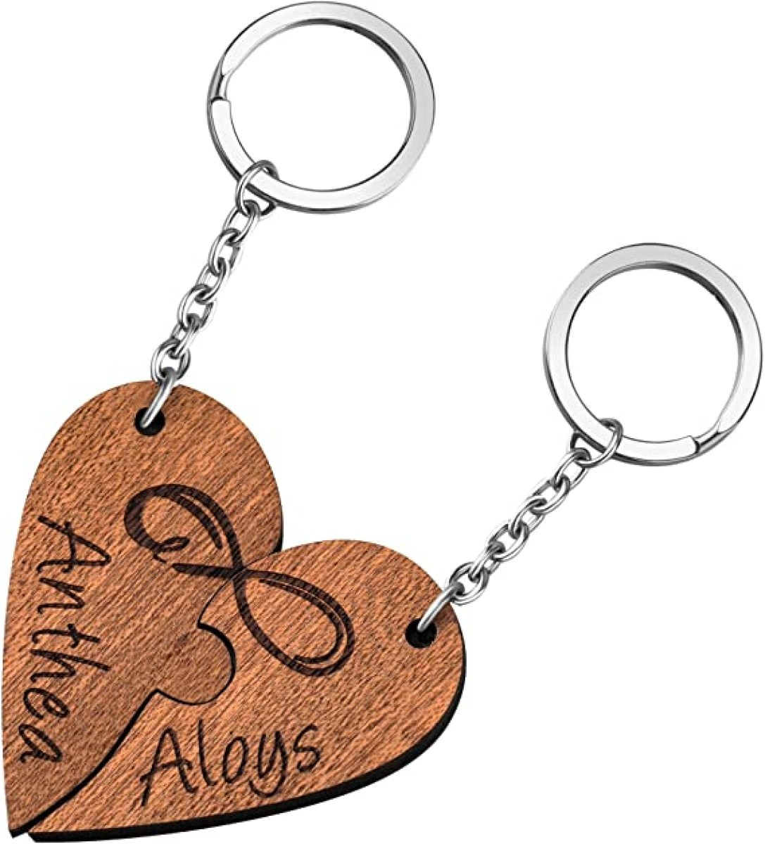 Un Perfetto Regalo Portachiavi a Forma di Cuore Lui e Lei Legno Inciso con Nomi, per Adulti e Bambini, decorazione per Zaino, Borsa, Astuccio, chiavi di casa, chiavi dell'auto e tanto altro.